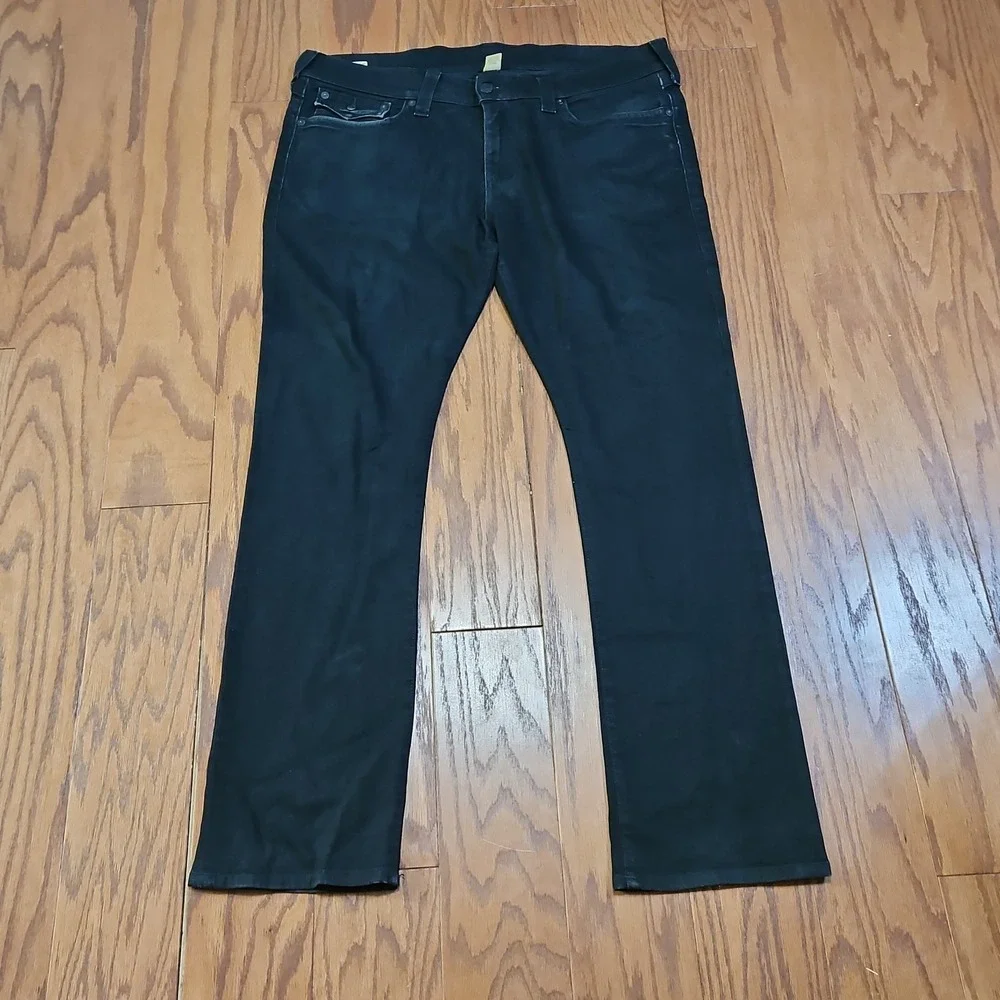 True Religion Ricky Straight Leg Black Jeans Mens Size 38 Made in USA 38x34
